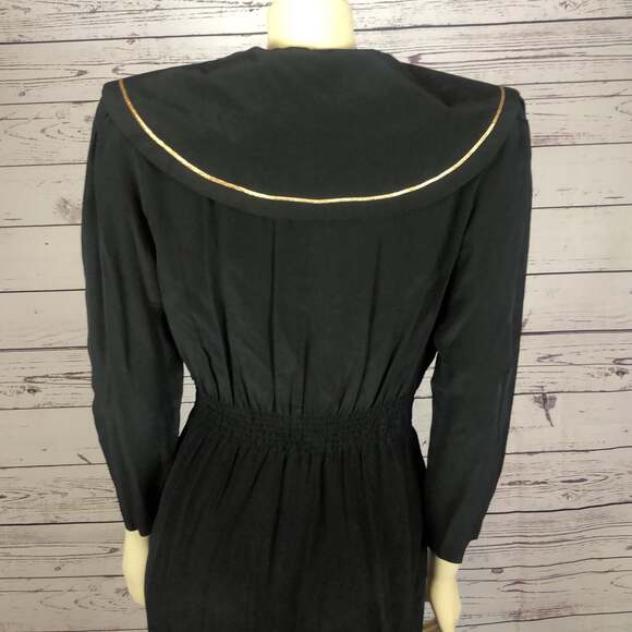 Vintage Jonathan Martin Silk black & gold dress with large round collar size 8 - Picture 8 of 12